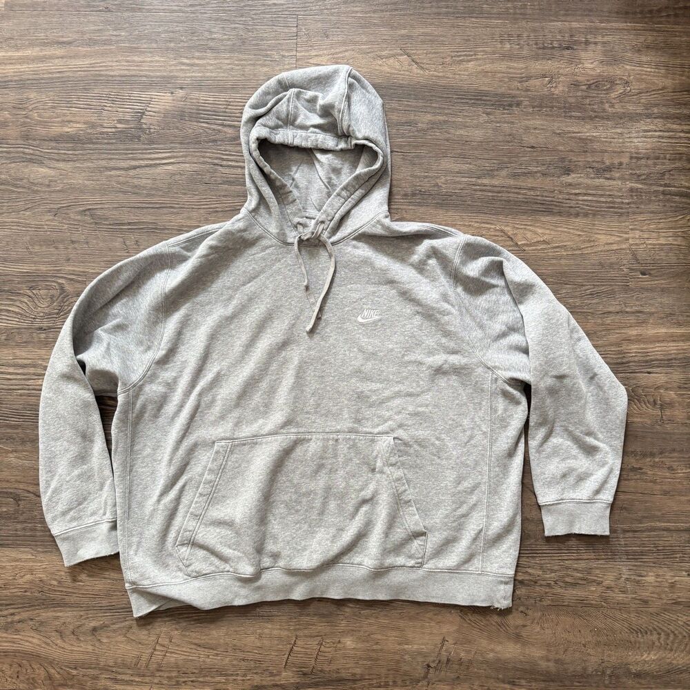 Nike Sportswear Pullover Mens XXL Gray Club Fleece Hoodie Solid Athletic